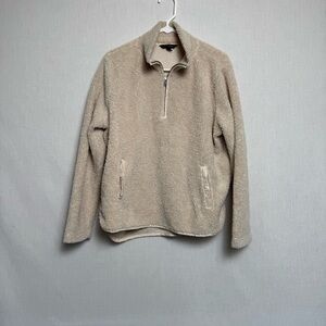 Banana Republic Sherpa Fleece Pullover Womens L Cream Quarter Zip Teddy Jacket